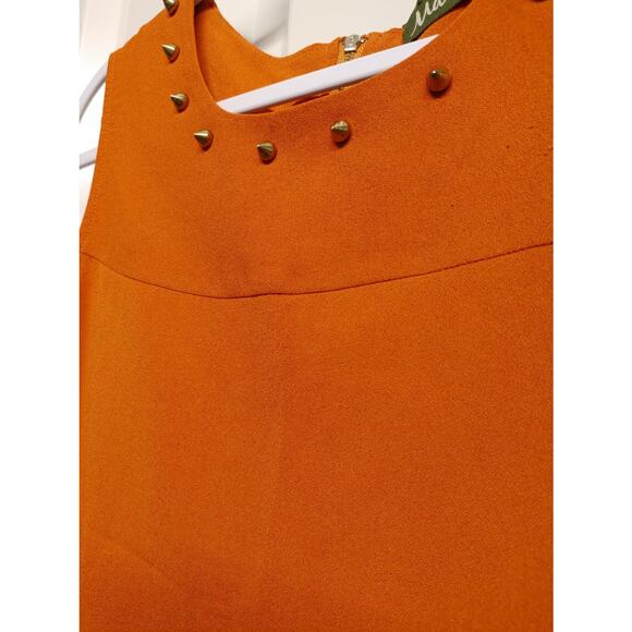 Maude Sleeveless Top Tank Rivet Spiked Gold Embellished Burnt Orange Medium - Picture 2 of 4